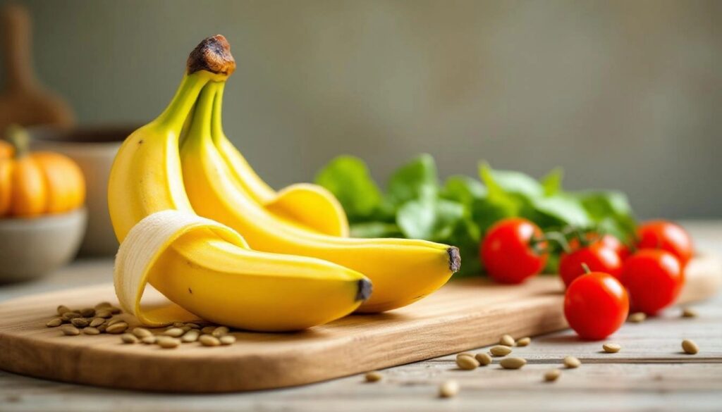 Banane fra&icirc;che coup&eacute;e en tranches pos&eacute;e sur une assiette, illustration d'un article sur la banane et la prostate